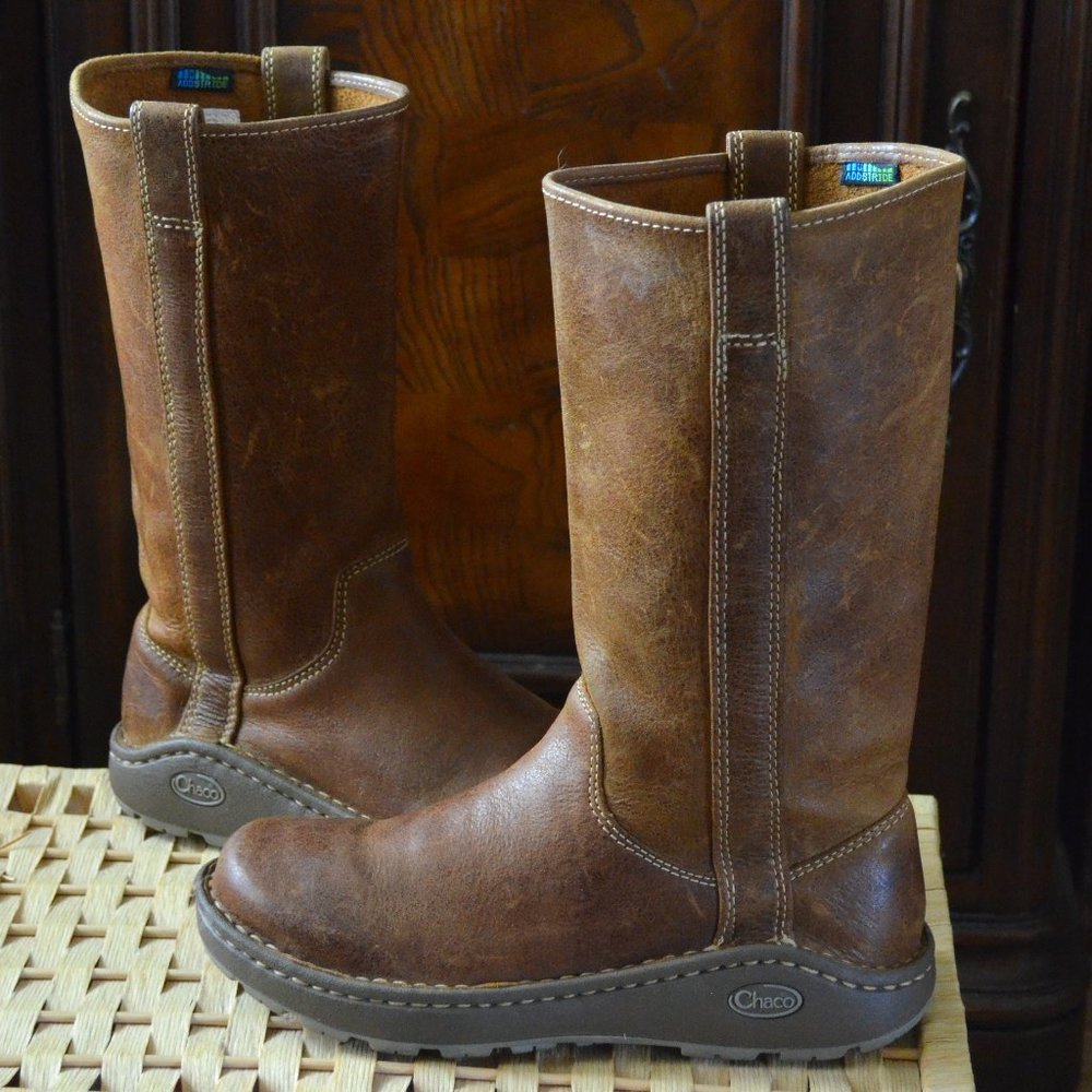 CHACO Credence Nurl tall leather boots, brown, size 7.5